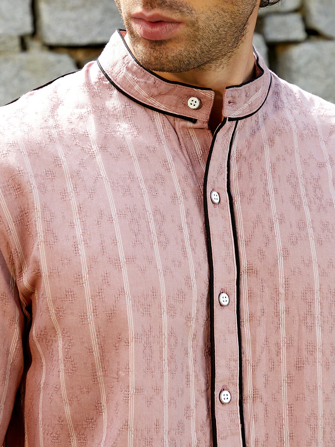 Striped-Jacquard Mandarin Shirt - Image 7