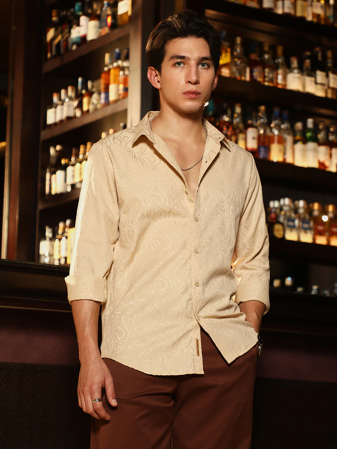 Abstract-Lined Jacquard Shirt - Image 2