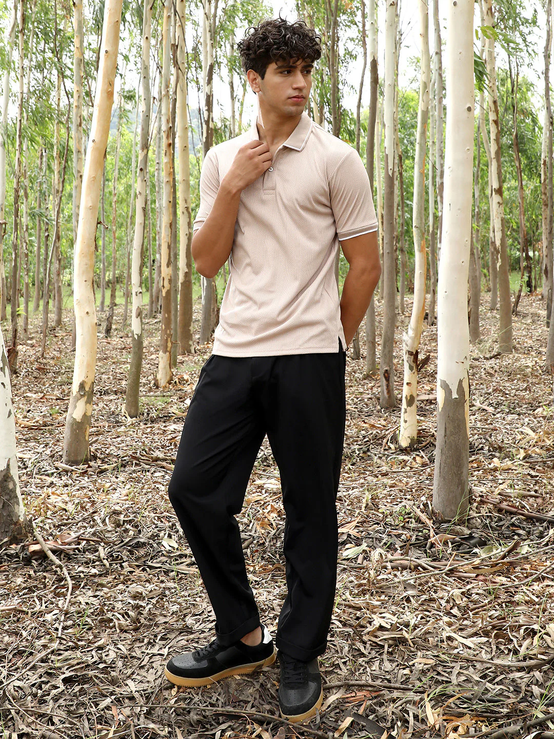 Ribbed-Vined Textured Polo T-Shirt - Image 5