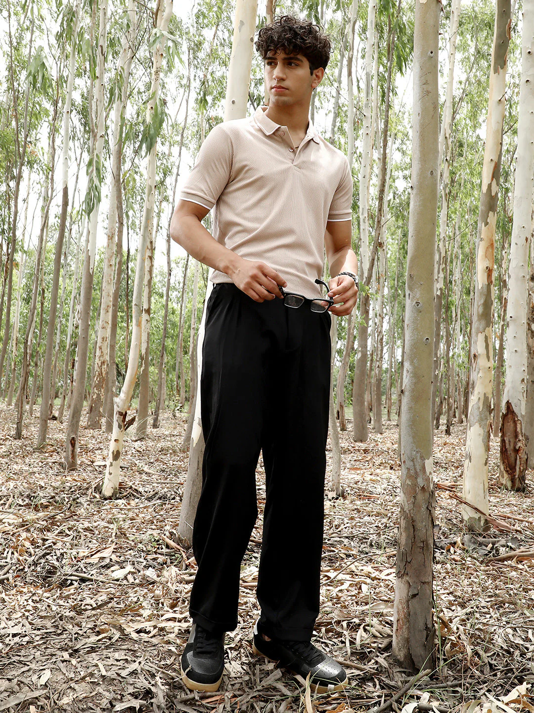 Ribbed-Vined Textured Polo T-Shirt - Image 6