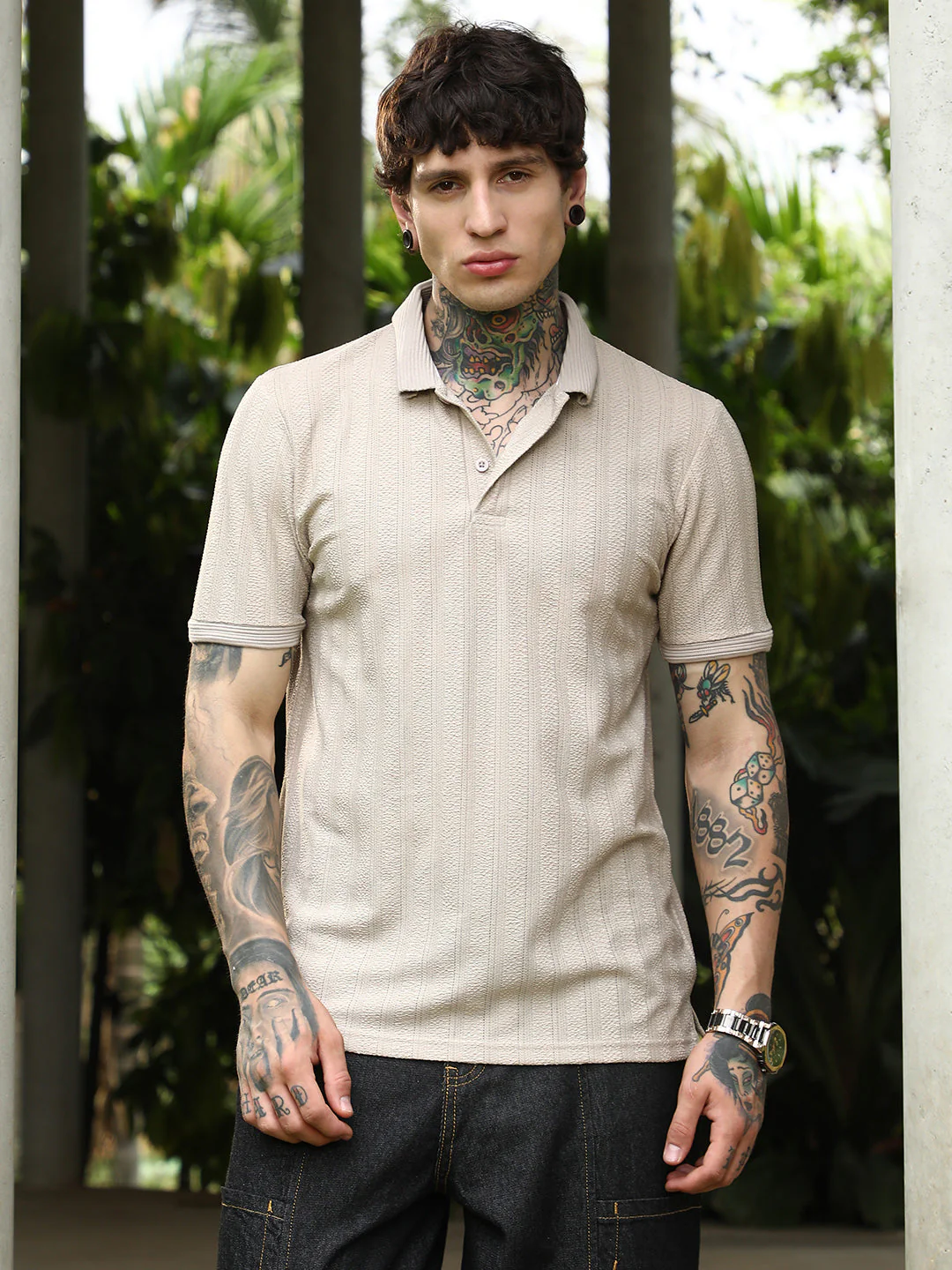Texture-Lined Polo T-Shirt - Image 2
