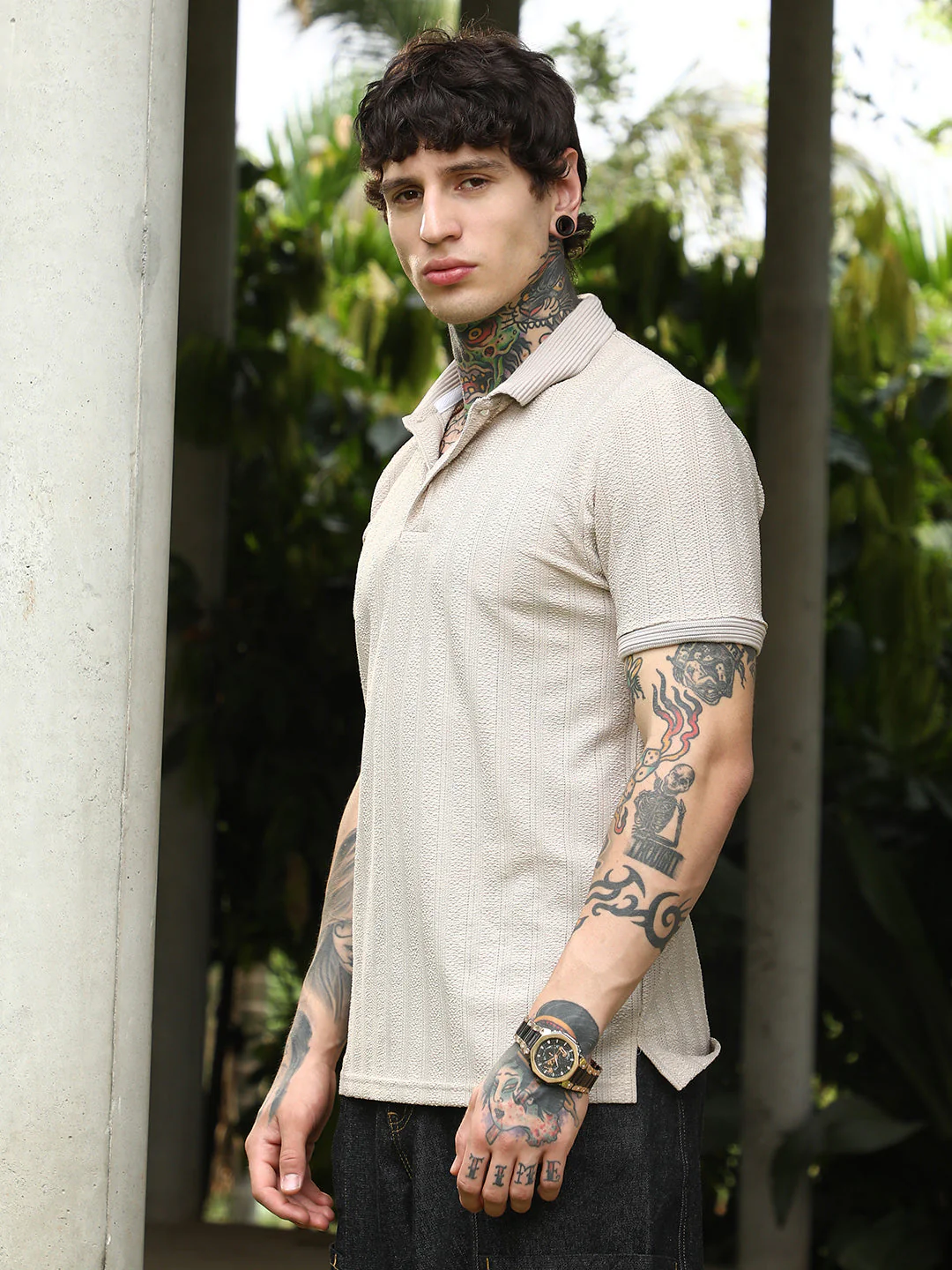 Texture-Lined Polo T-Shirt - Image 3