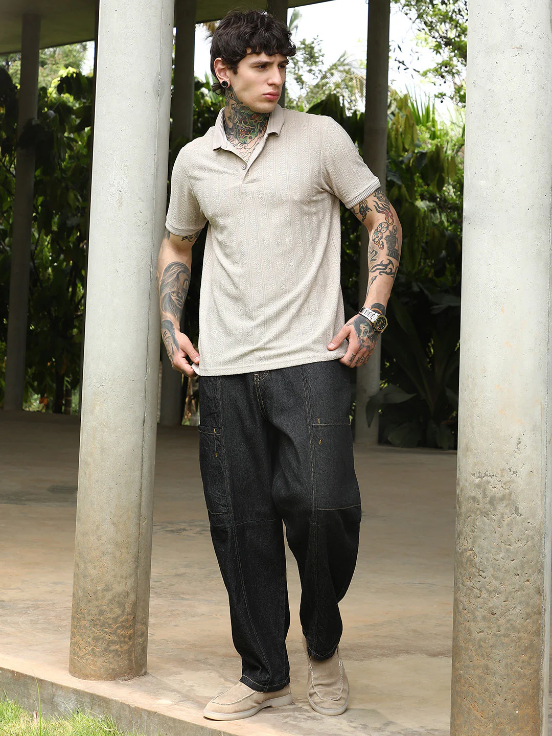 Texture-Lined Polo T-Shirt - Image 5