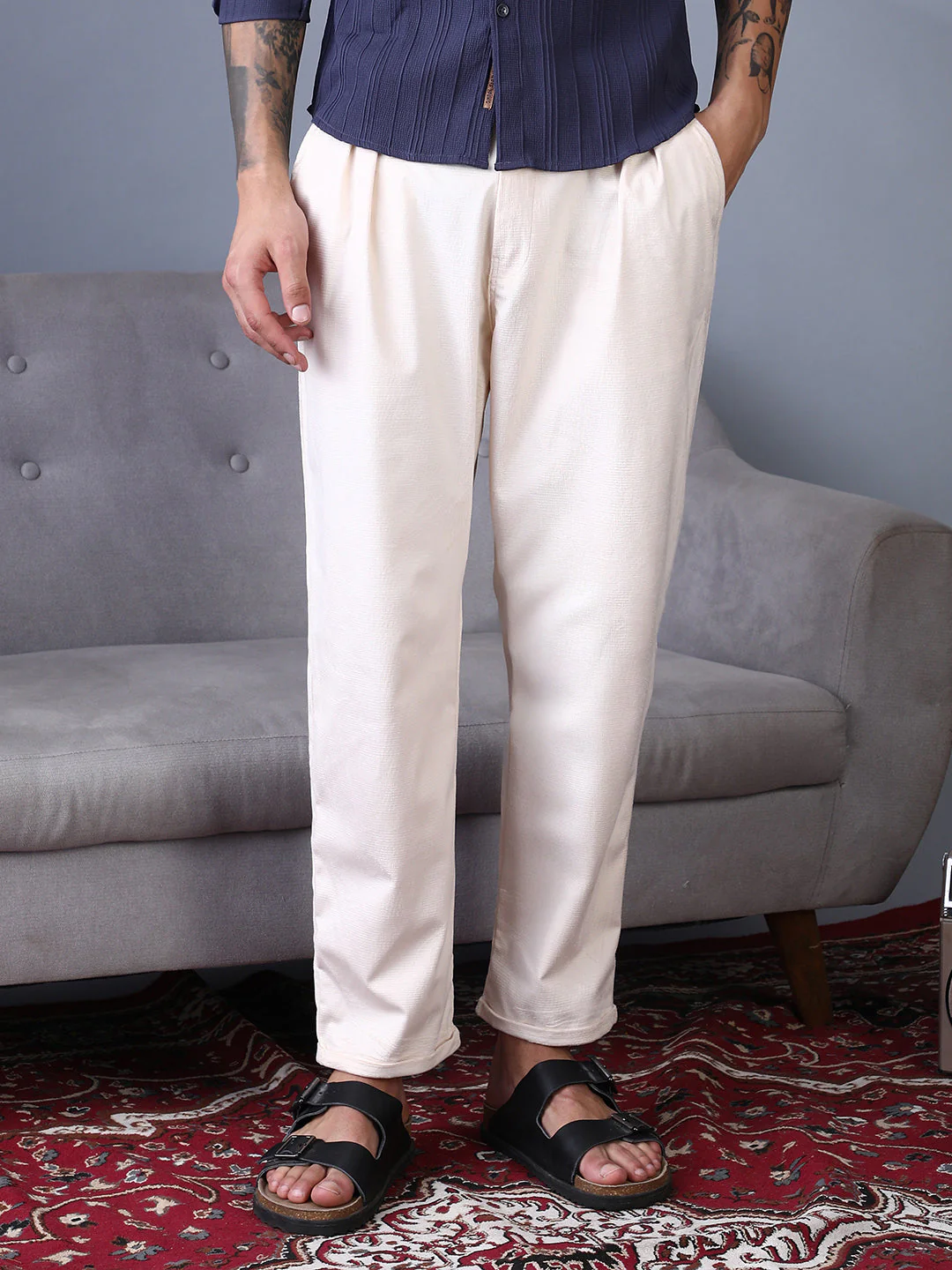 Cuffed Pleated Tailored Trousers - Image 2