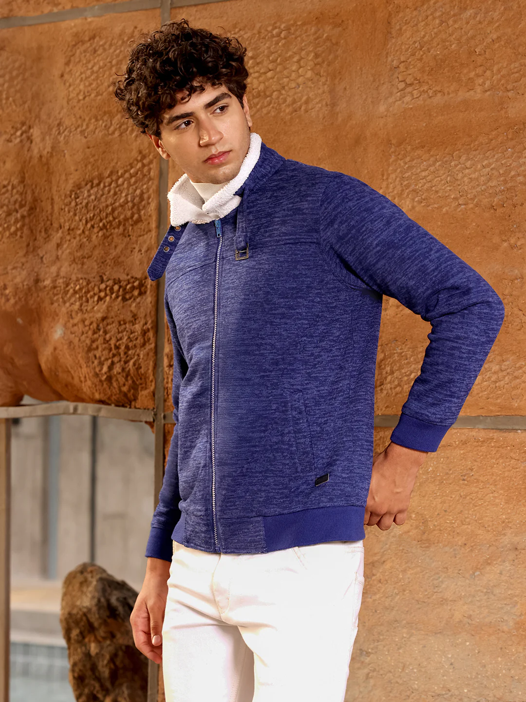 Heathered Jacket With Fleece Detail - Image 2