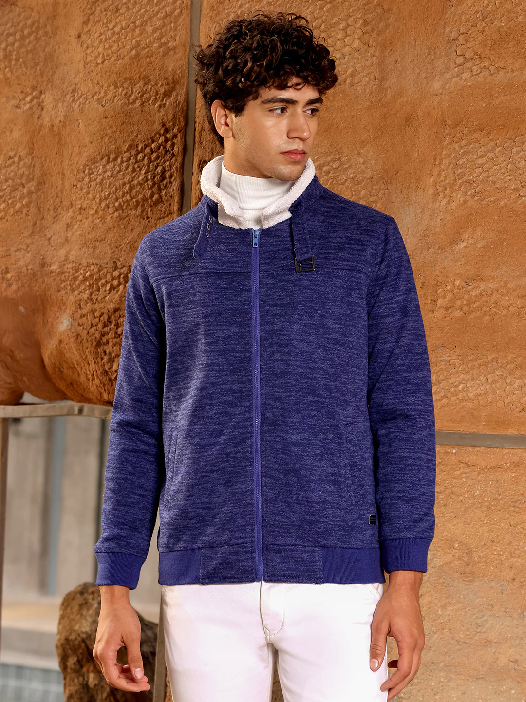 Heathered Jacket With Fleece Detail - Image 3