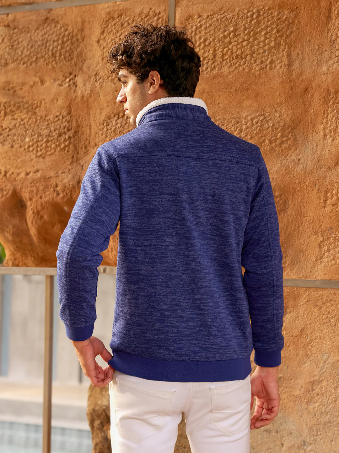 Heathered Jacket With Fleece Detail - Image 4