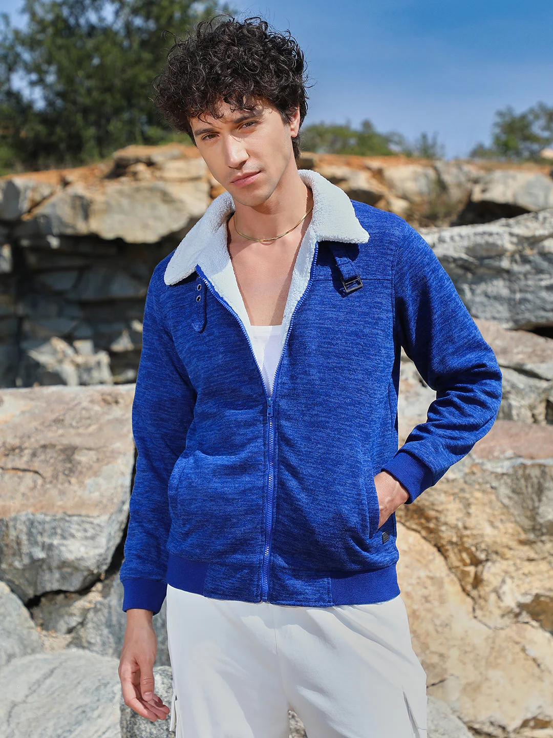 Heathered Jacket With Fleece Detail - Image 6