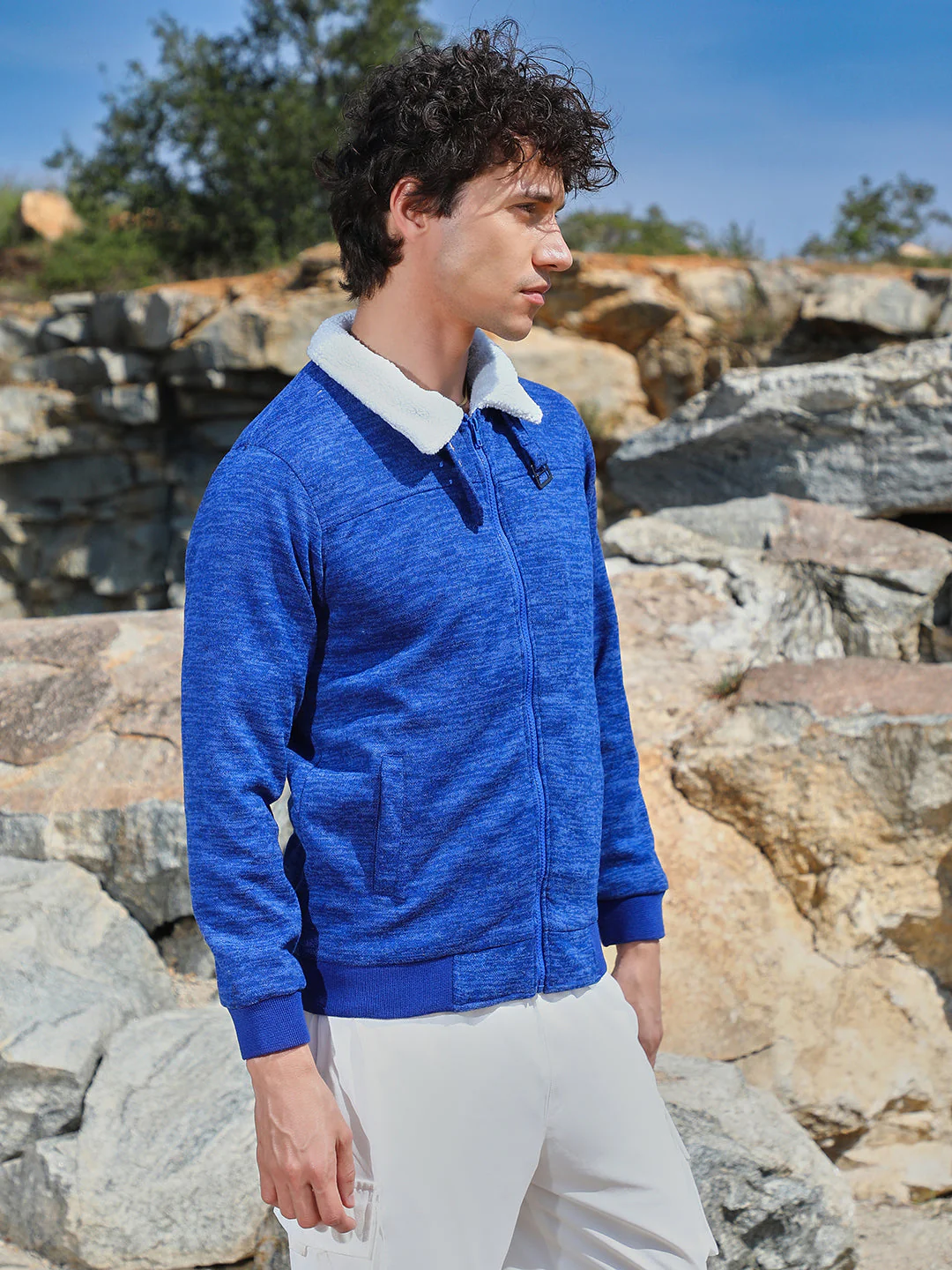 Heathered Jacket With Fleece Detail - Image 7