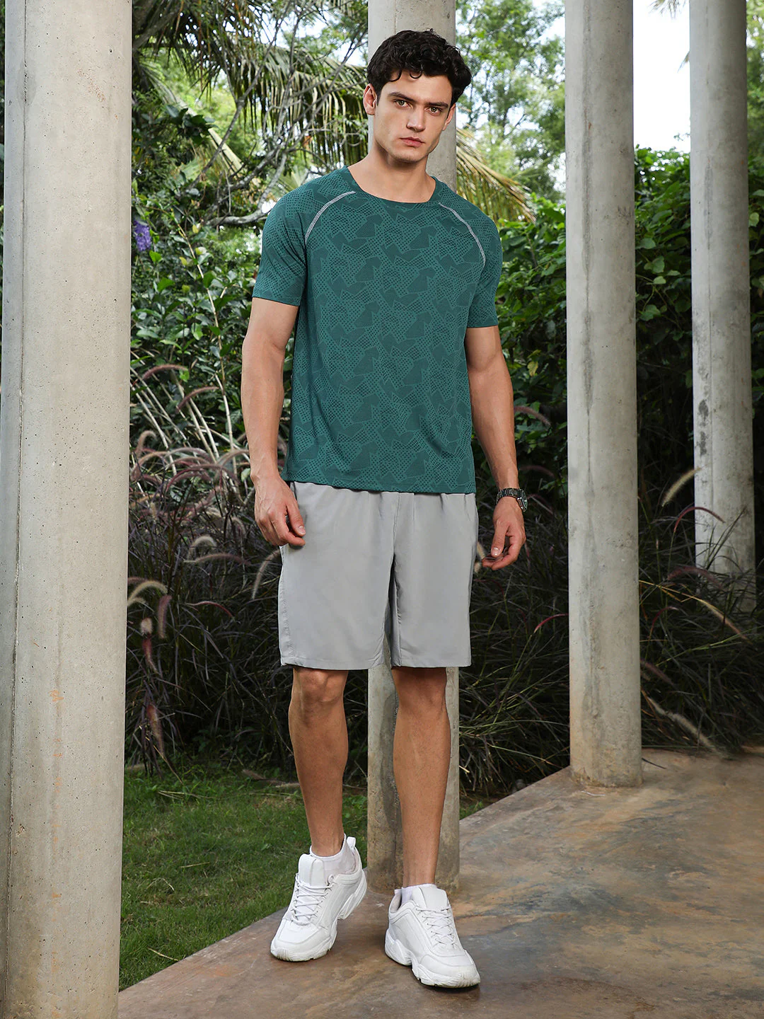 Emerald Green Abstract-Imprint Activewear T-Shirt - Image 5