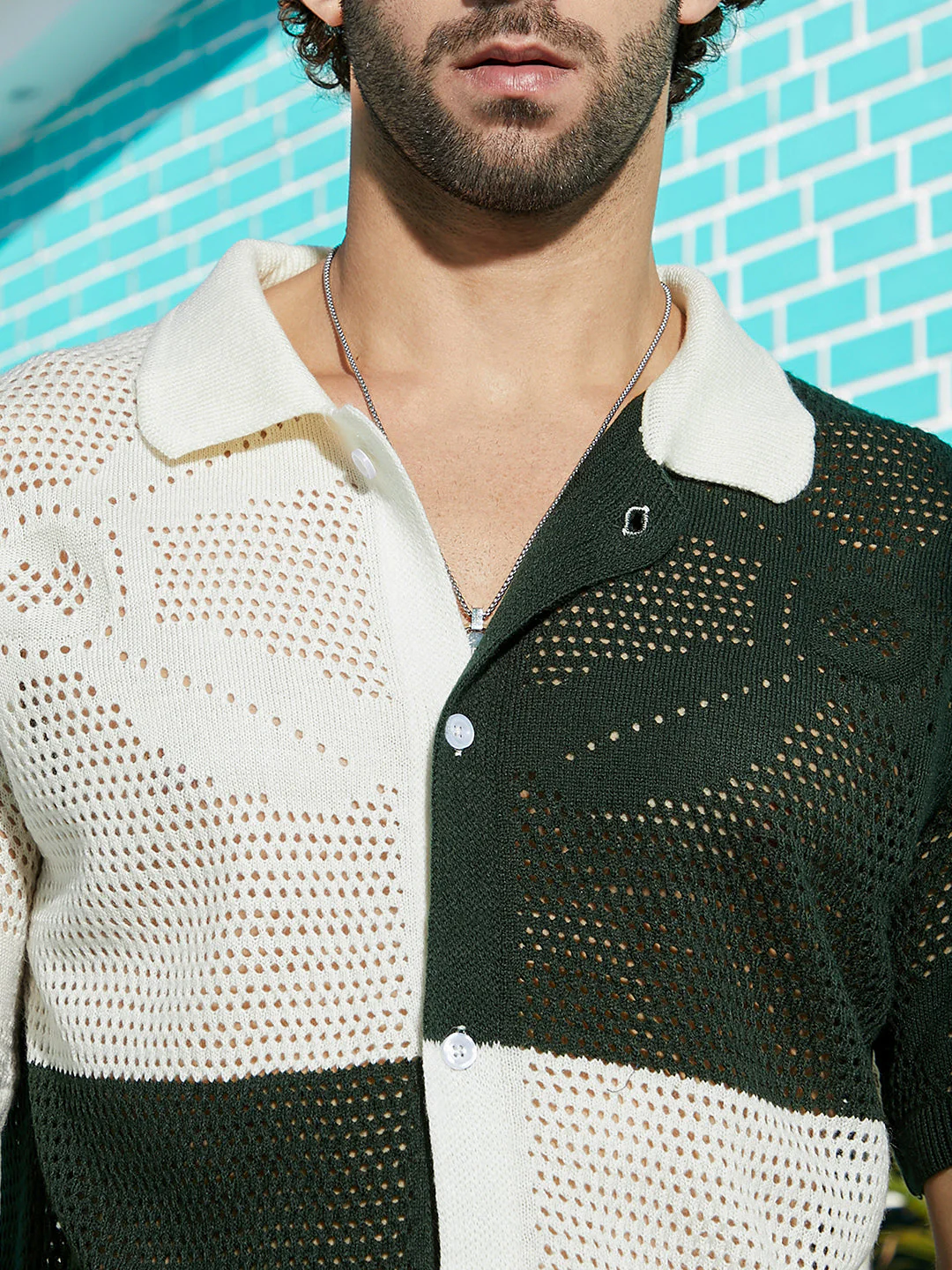 Block Open-Knit Polo Shirt - Image 7