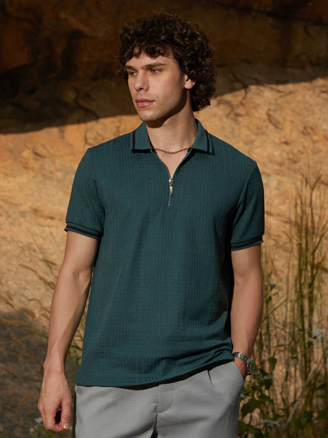 Oblique-Stripe Polo T-Shirt - Image 2