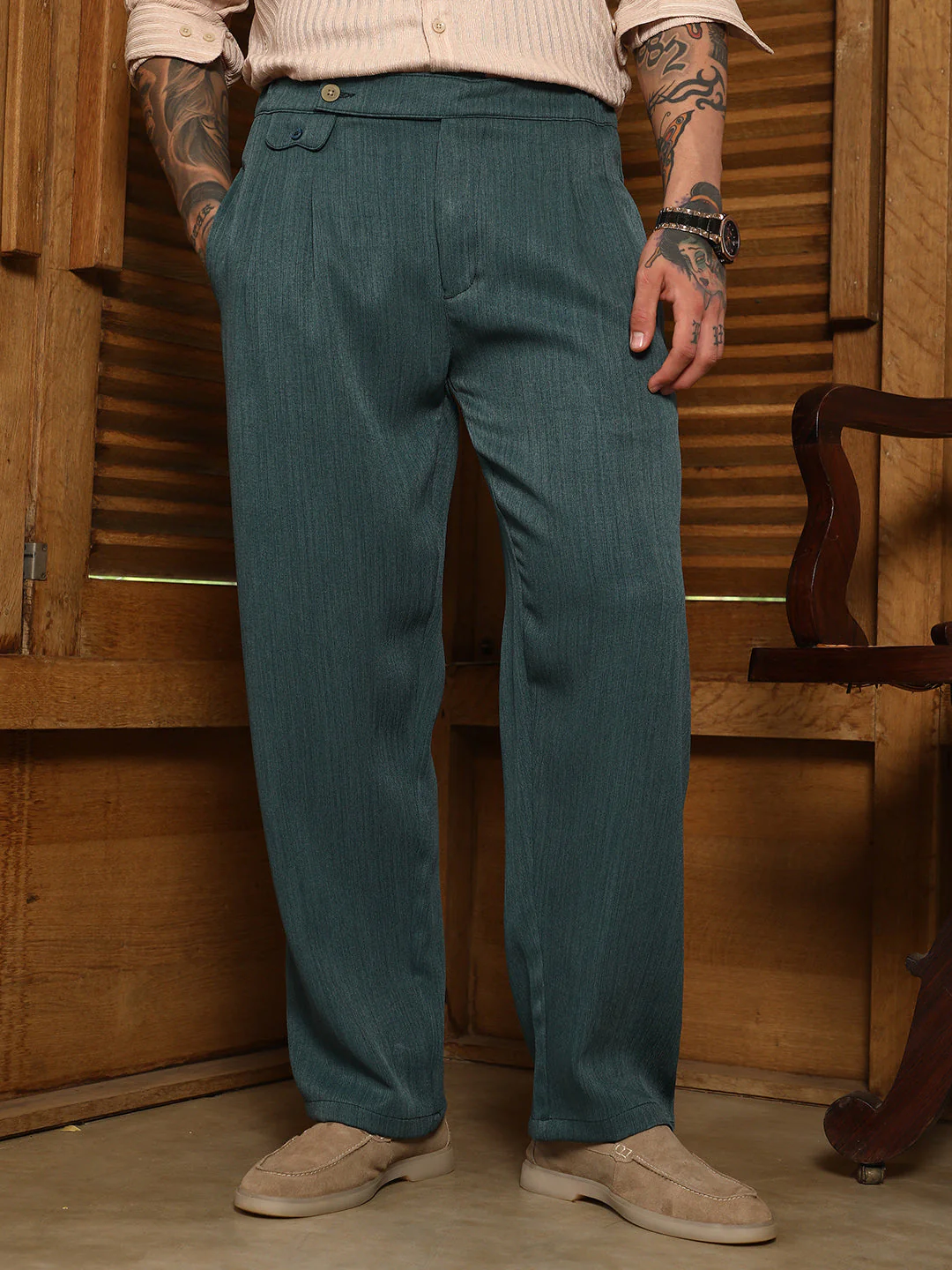 Pleated Extended-Button Trousers - Image 2