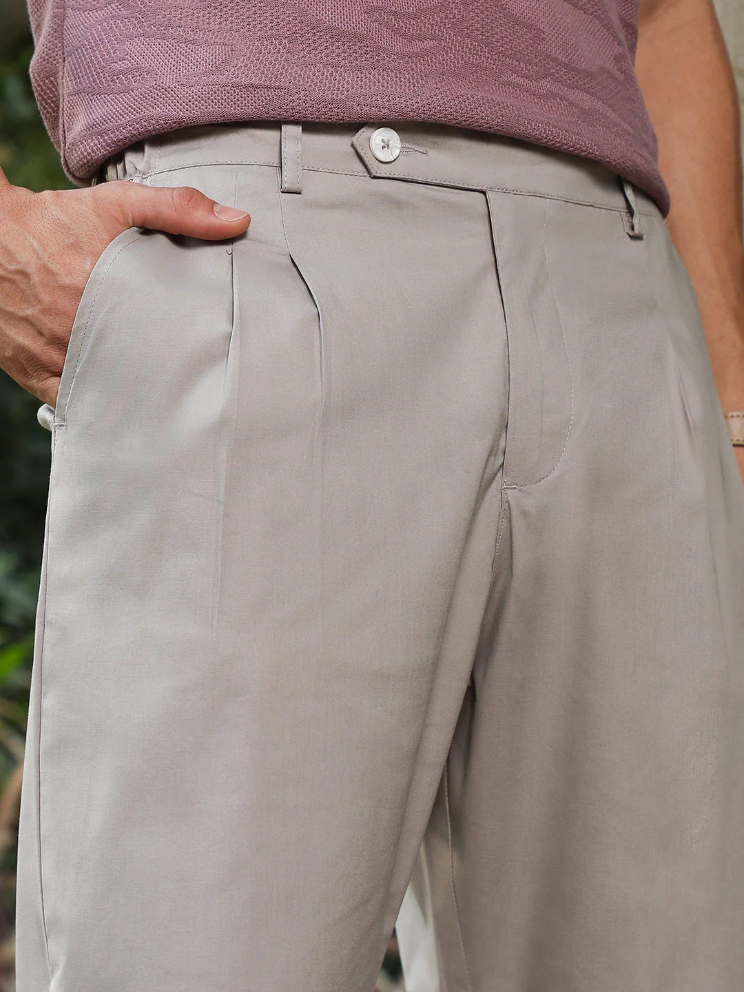 Lightweight - Fawn Grey Pleated Tailored Trousers - Image 7