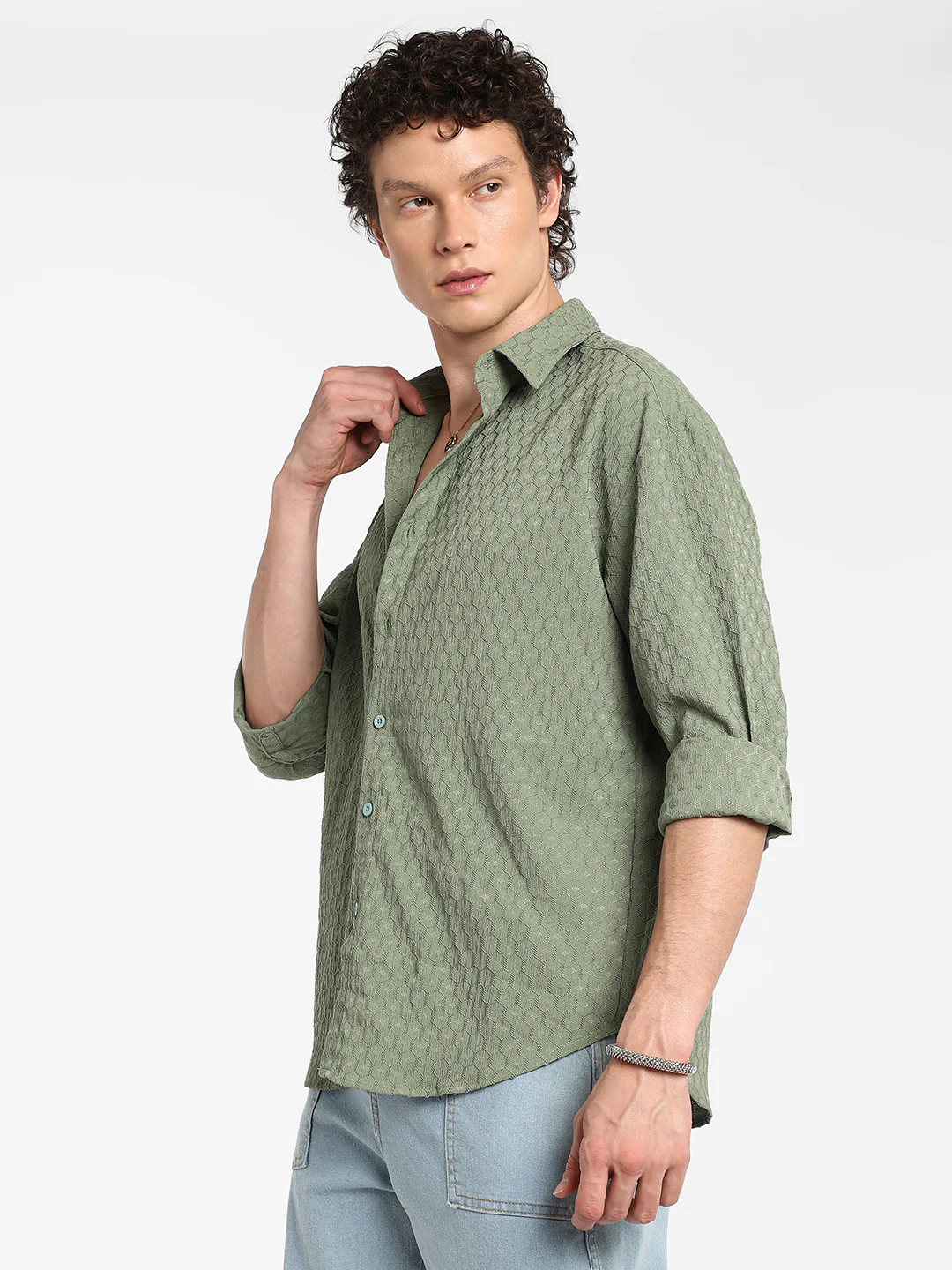 Honeycomb-Textured Oversized Shirt - Image 10