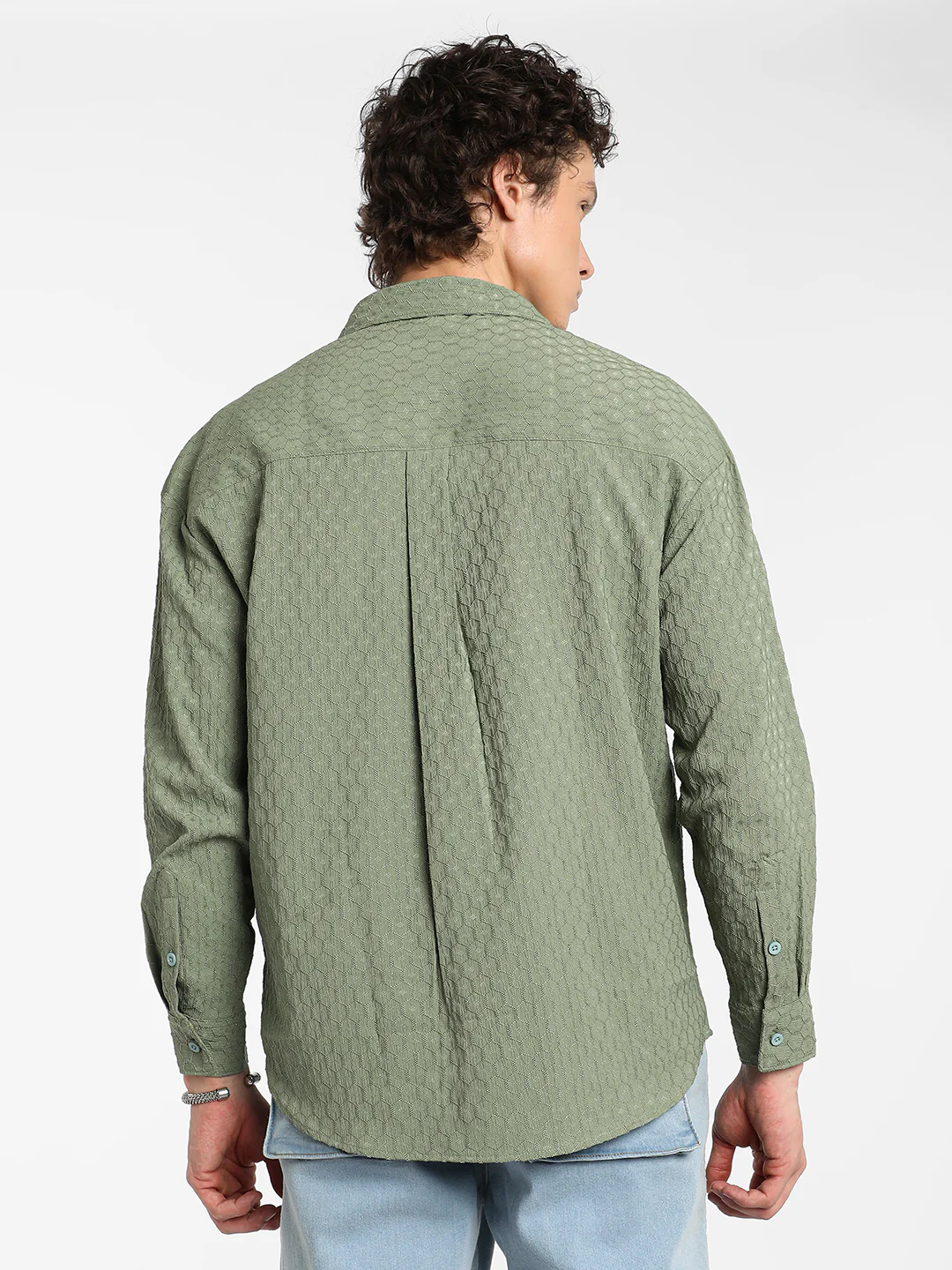 Honeycomb-Textured Oversized Shirt - Image 11