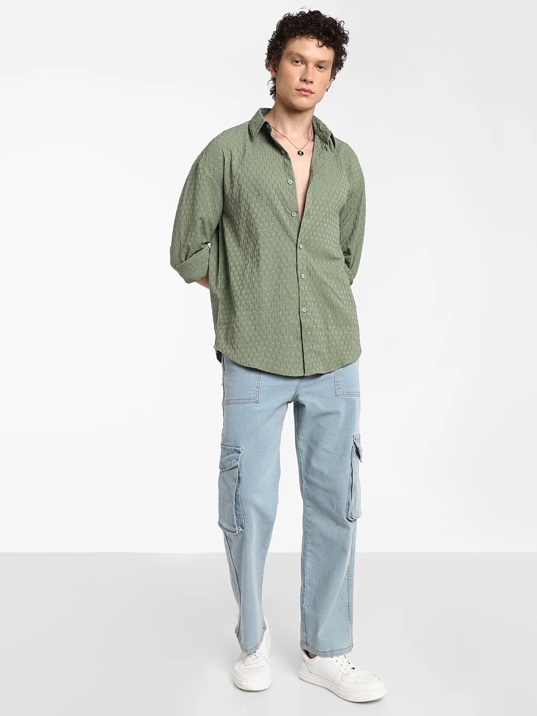 Honeycomb-Textured Oversized Shirt - Image 12