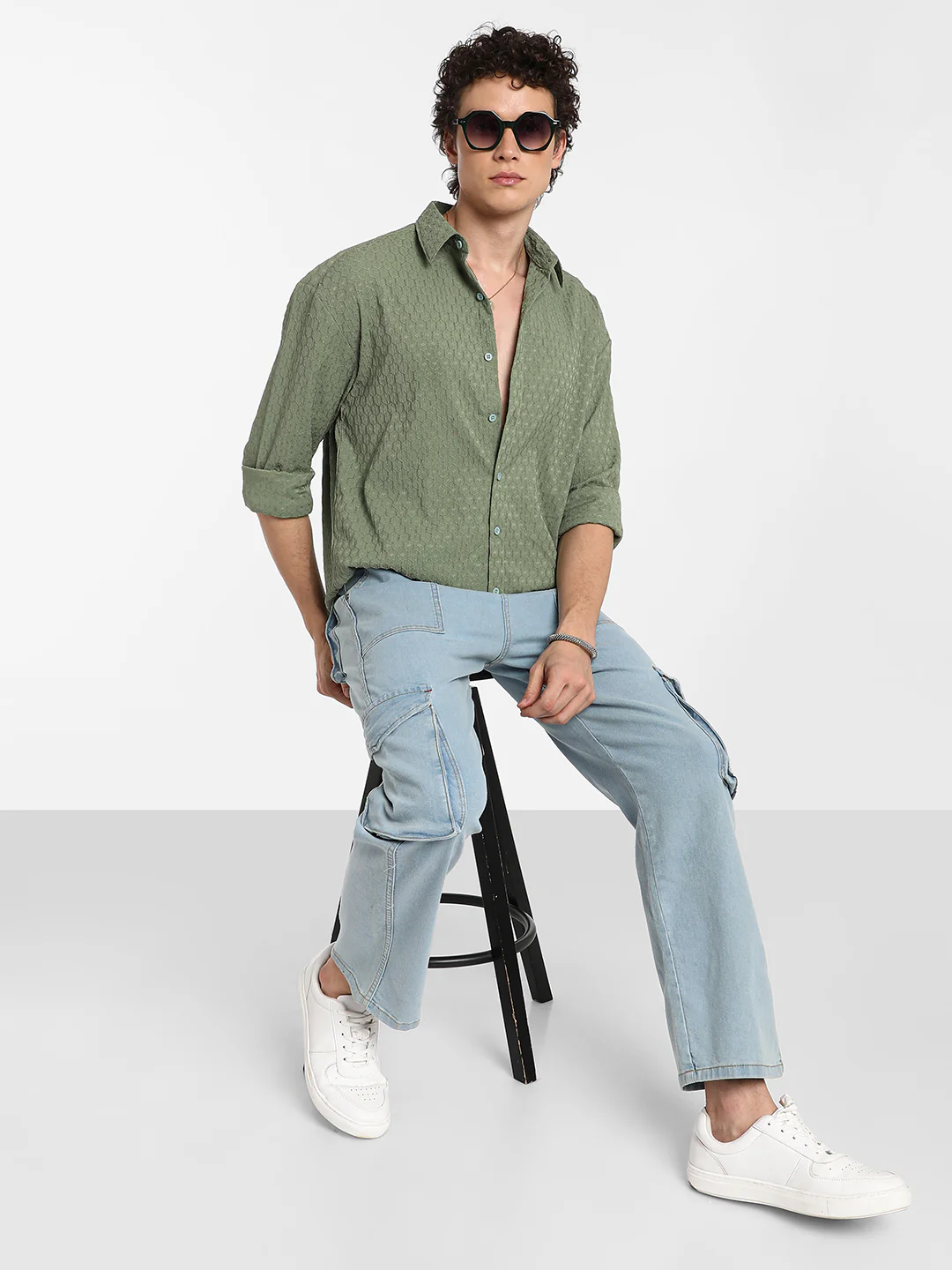 Honeycomb-Textured Oversized Shirt - Image 13