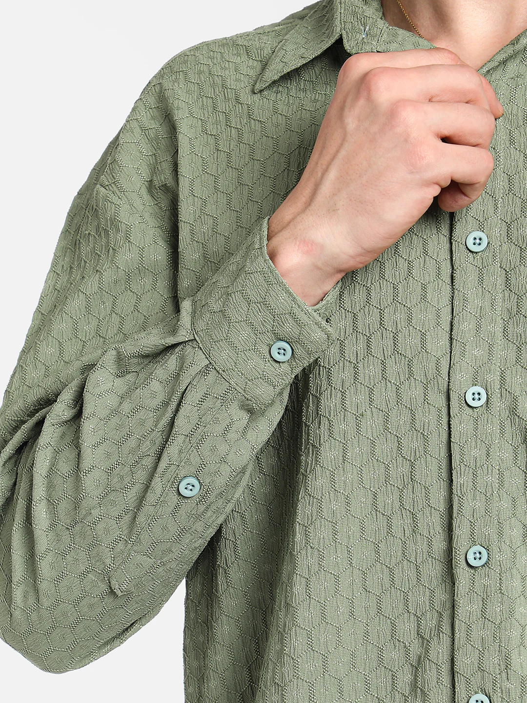 Honeycomb-Textured Oversized Shirt - Image 15