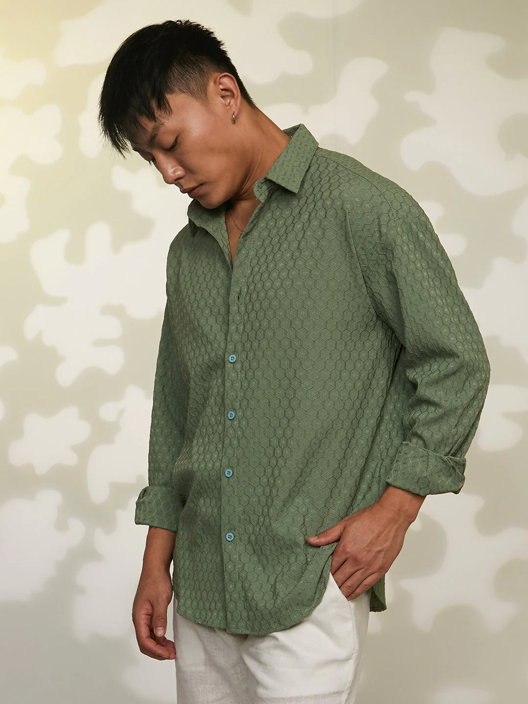 Honeycomb-Textured Oversized Shirt - Image 3