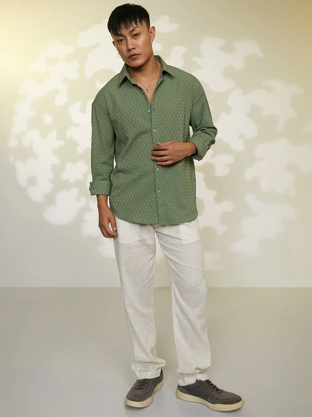 Honeycomb-Textured Oversized Shirt - Image 5