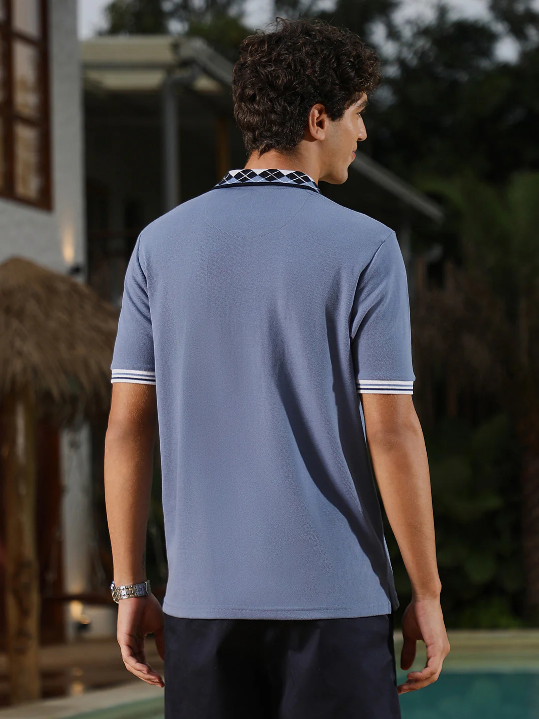 Block Argyle-Knit Polo T-Shirt - Image 4