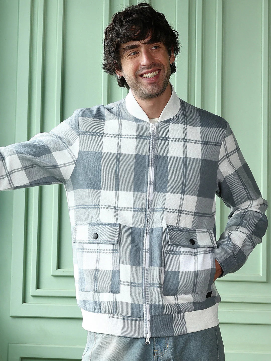 Zip-Front Tartan Bomber Jacket - Image 2