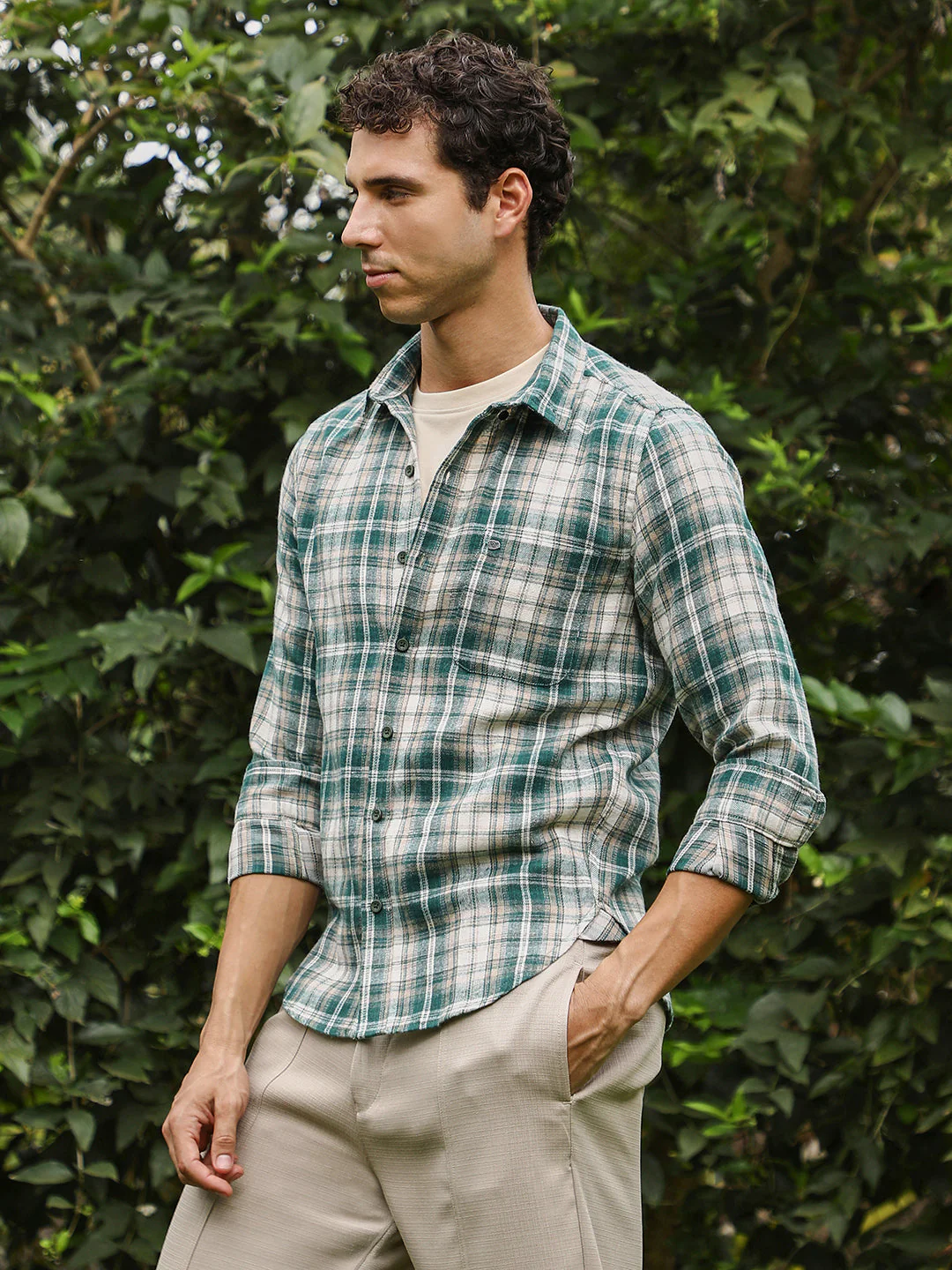 Button-Down Ombre-Plaid Shirt - Image 3