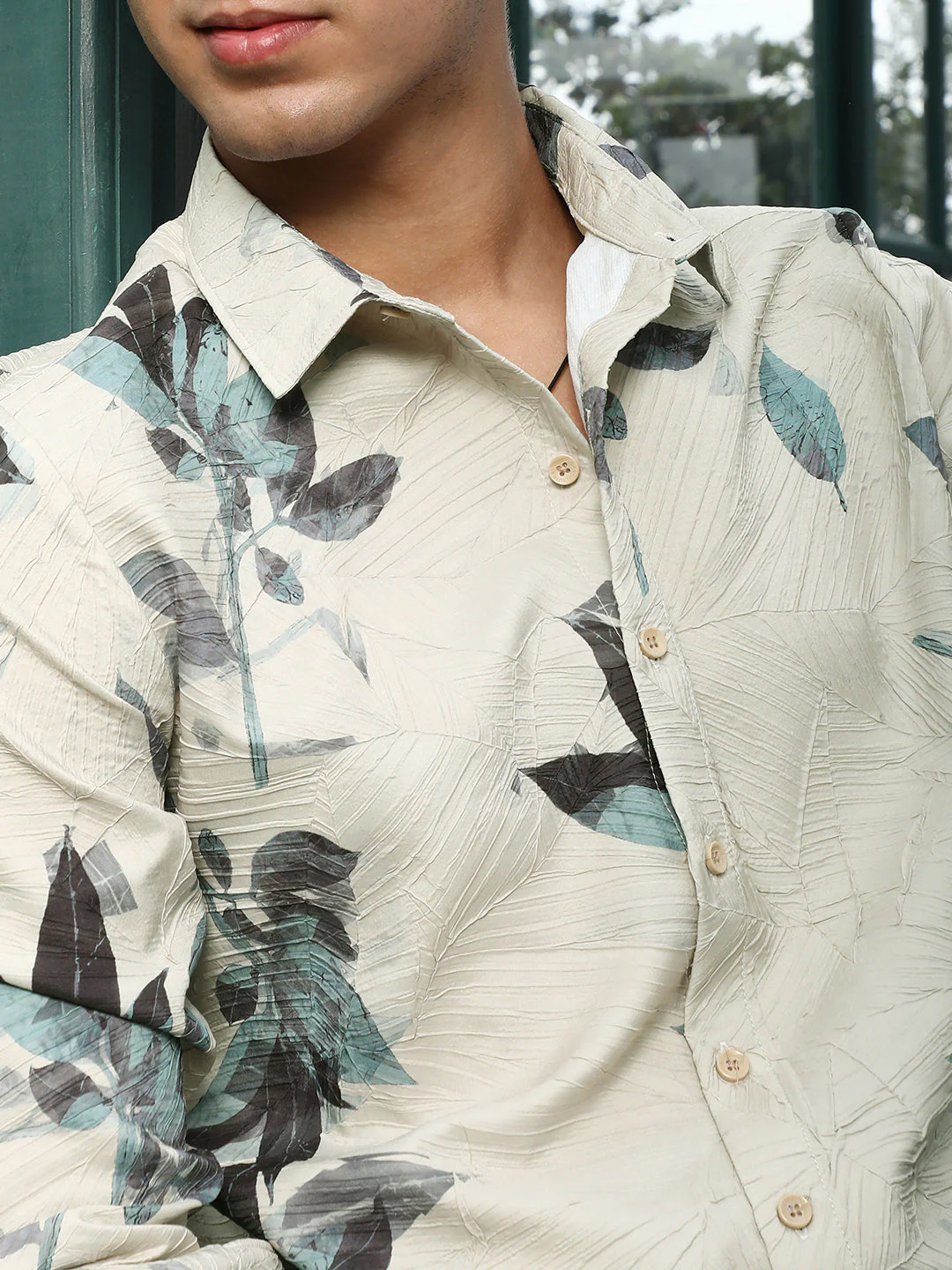 Imprinted Foliage Textured Shirt - Image 7