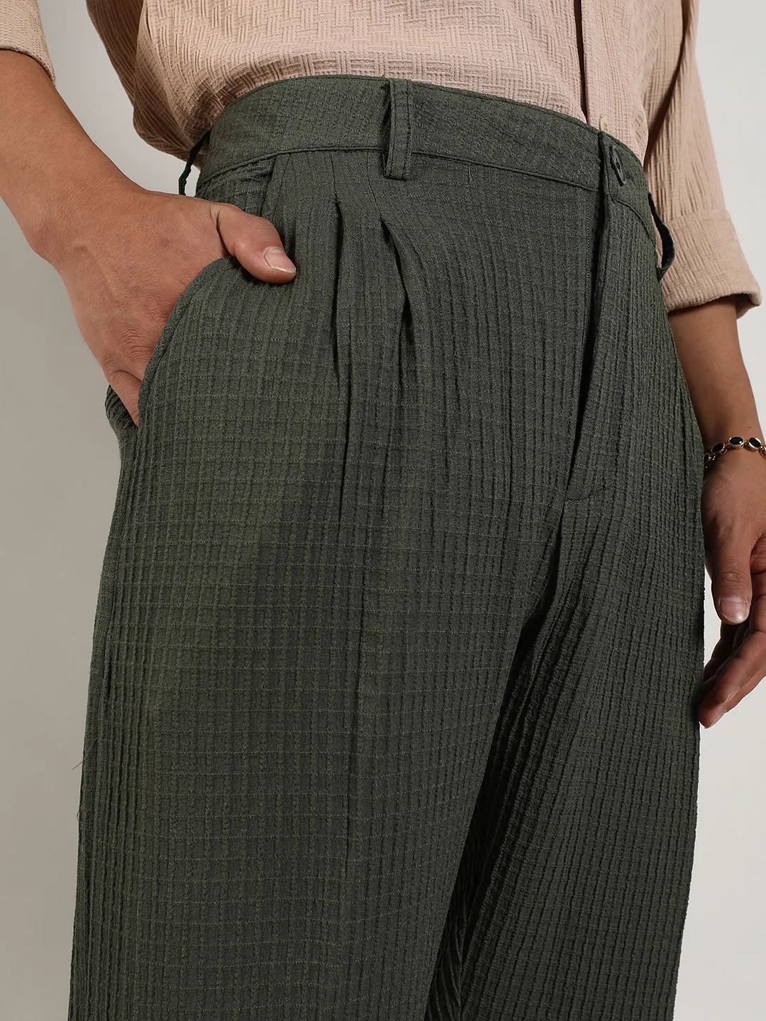 Lightweight - Textured Graph Check Trousers - Image 7