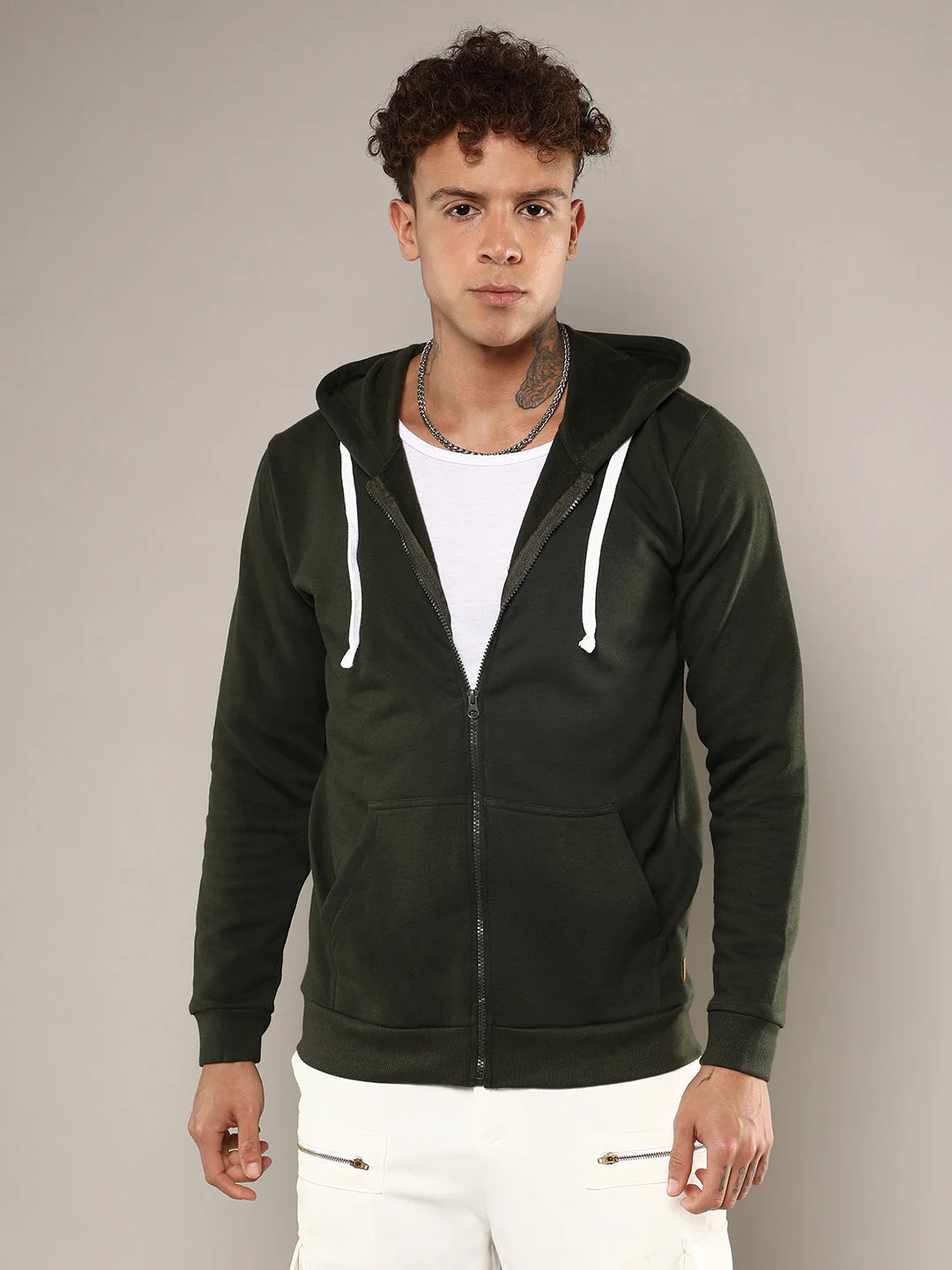 Zip-Front Hoodie With Contrast Drawstring - Image 2