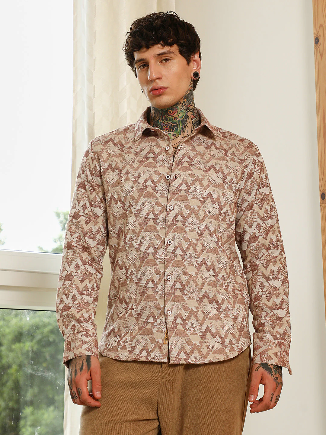 Geometric Pattern Cotton Blend Full Sleeve Shirt - Image 2