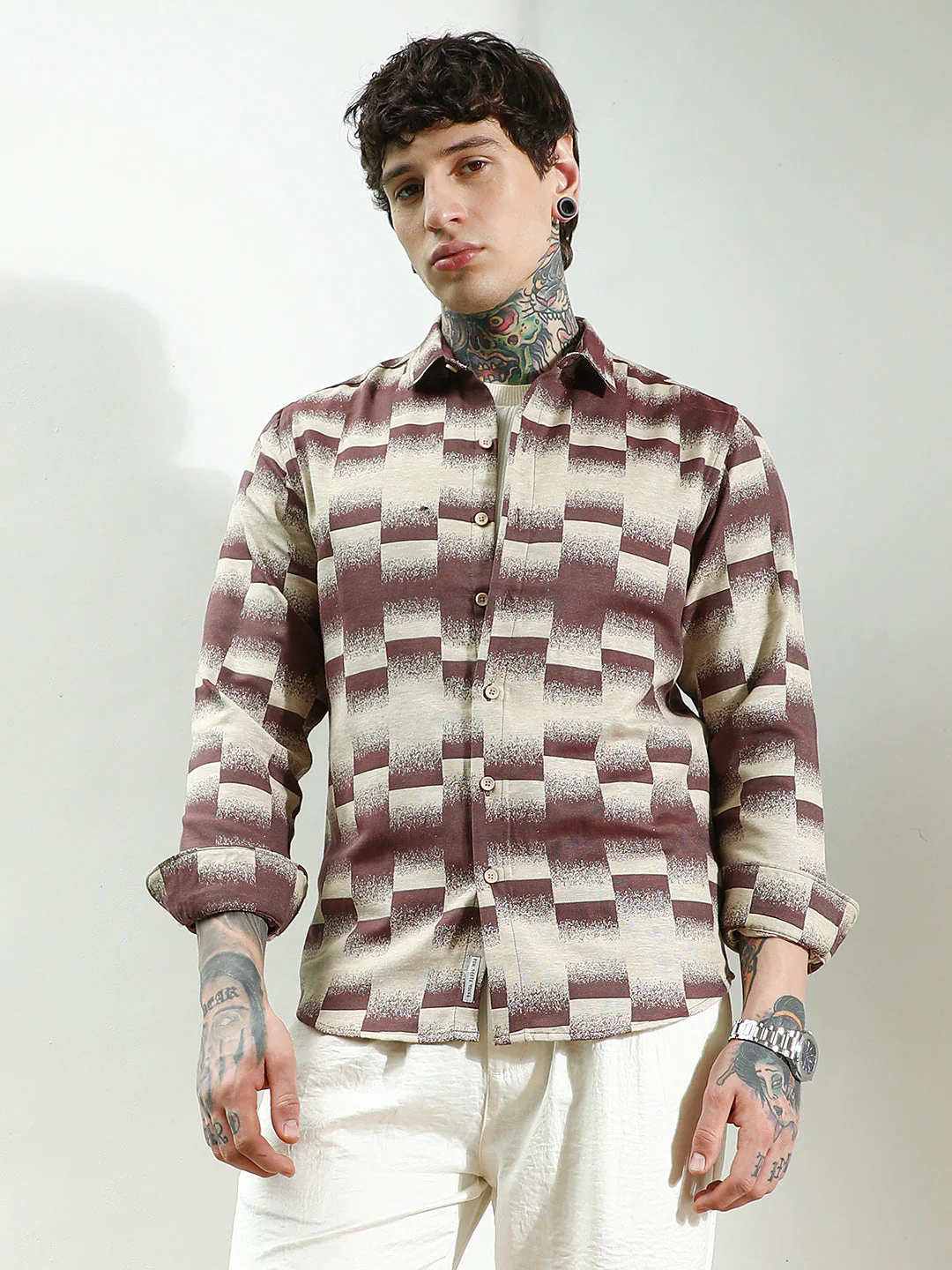 Geometric Pattern Cotton Blend Full Sleeve Shirt - Image 2