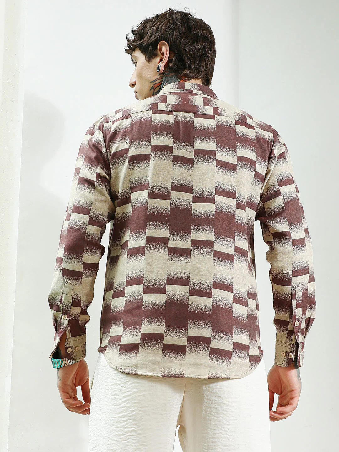 Geometric Pattern Cotton Blend Full Sleeve Shirt - Image 4