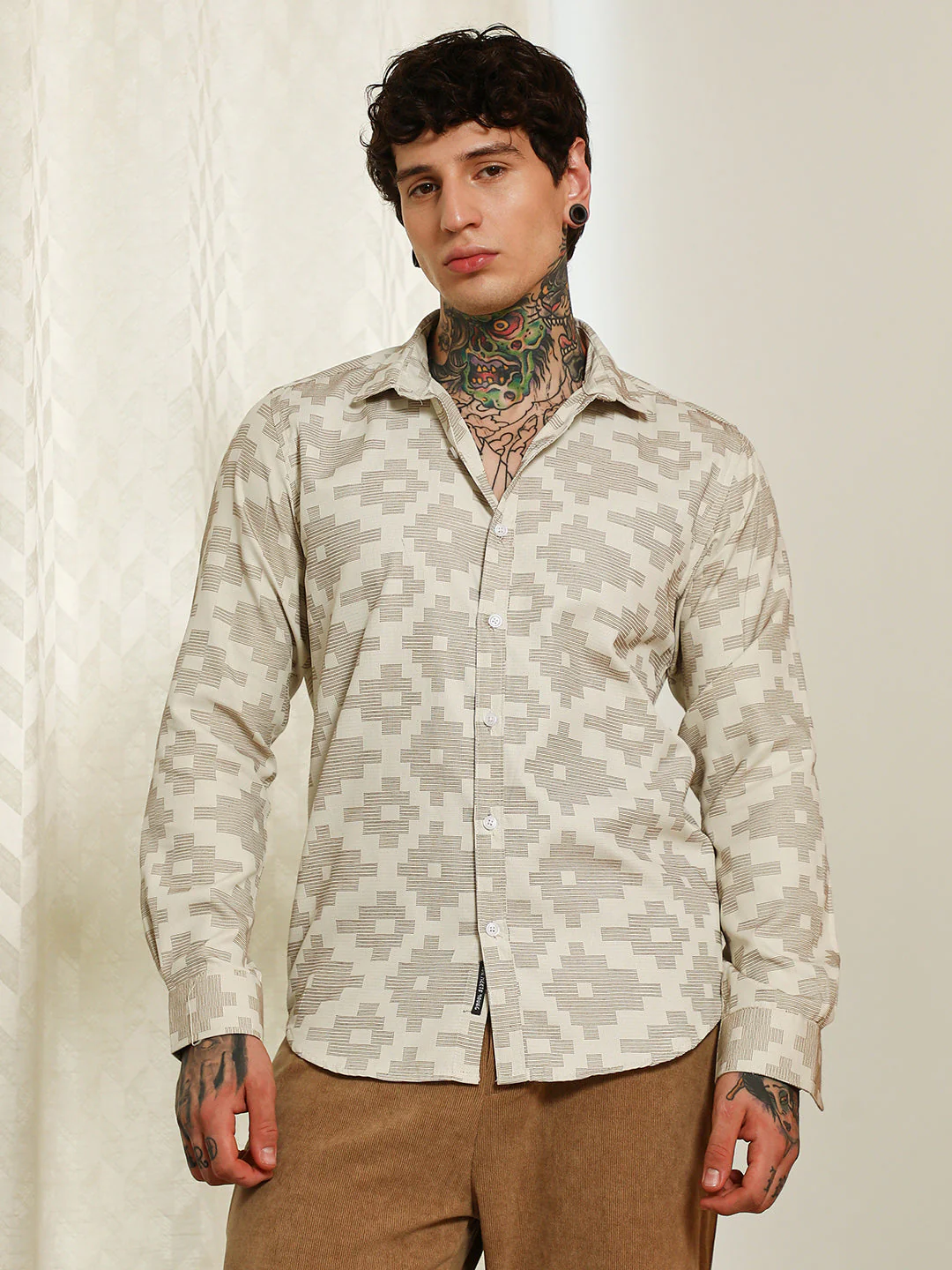 Geometric Pattern Cotton Blend Full Sleeve Shirt - Image 2