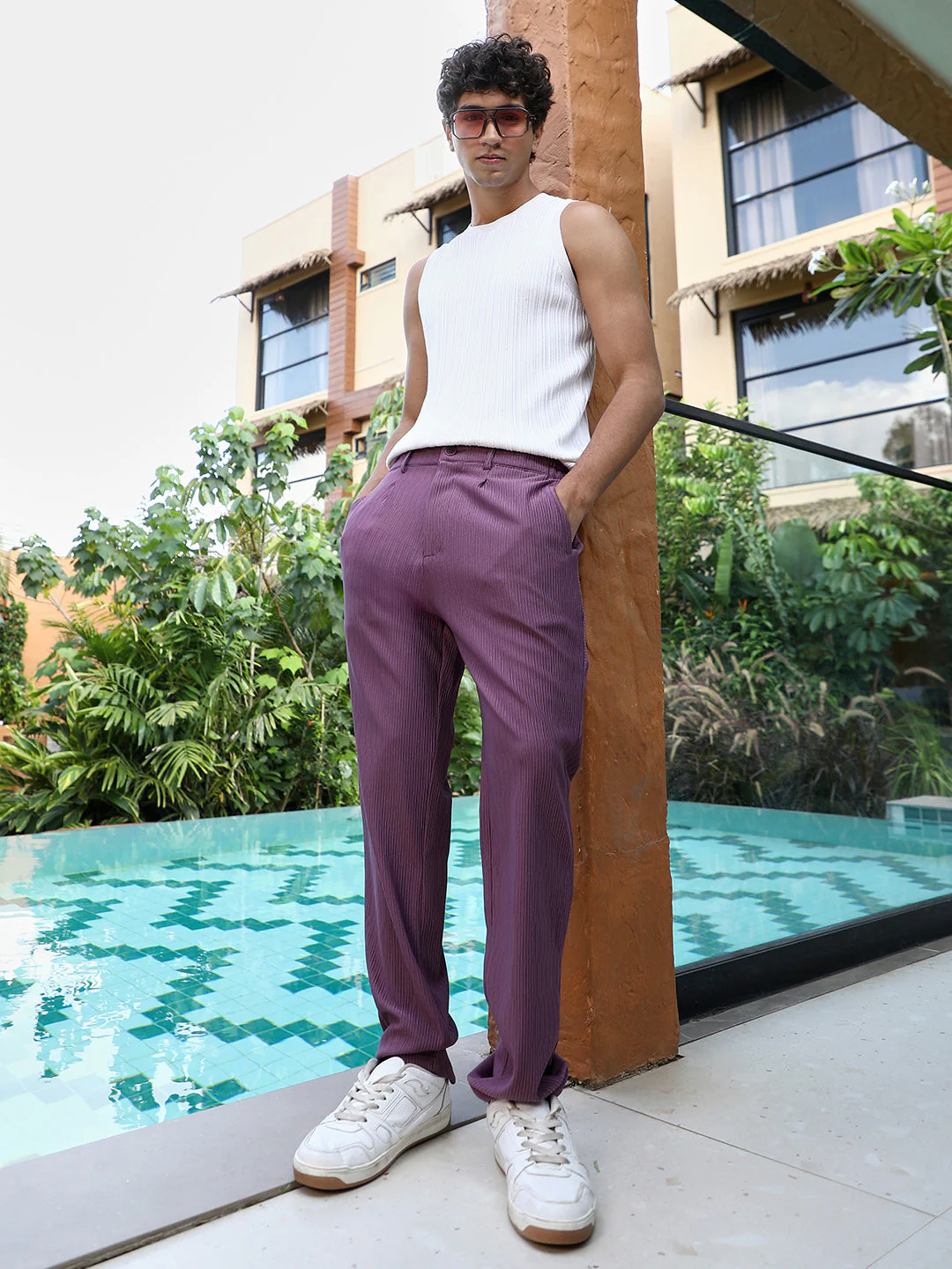 Textured-Pleated Tailored Trousers - Image 6