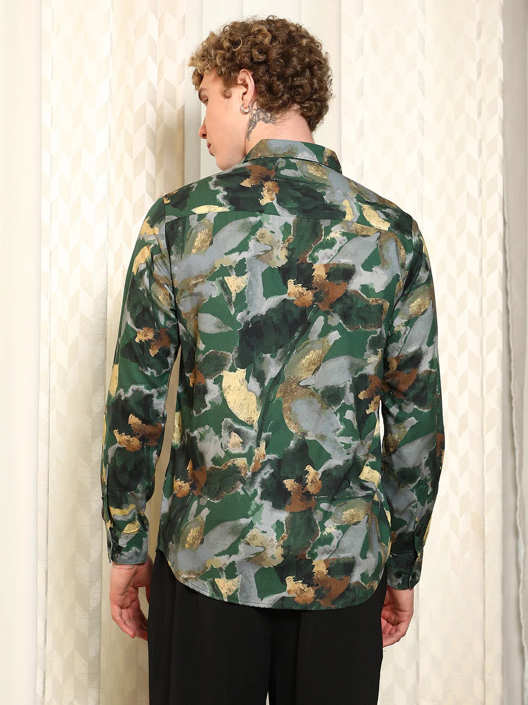 Green Abstract Printed Rayon Shirt - Image 4