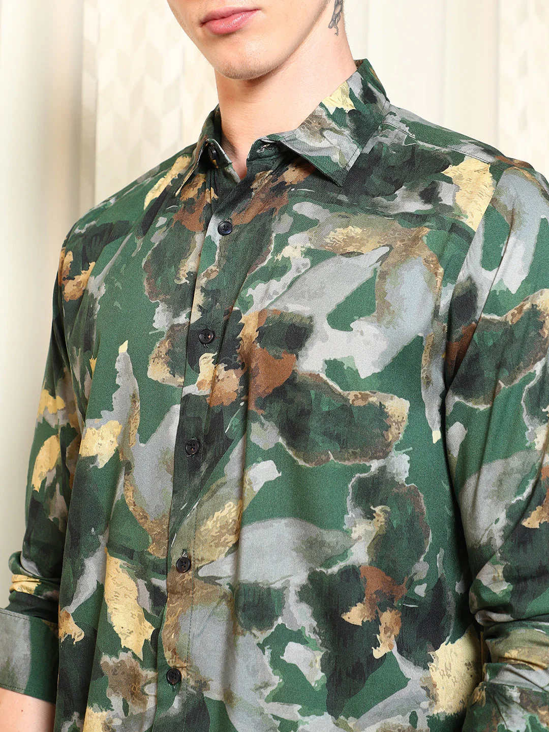 Green Abstract Printed Rayon Shirt - Image 7