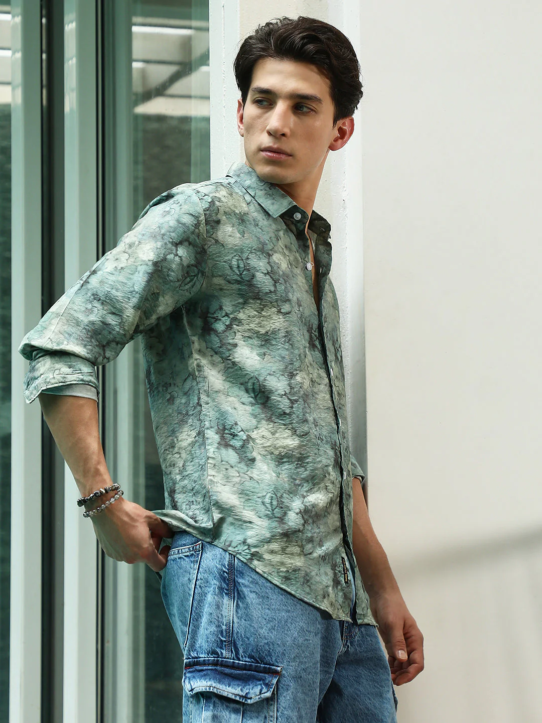 Green Floral Print Full Sleeve Shirt - Image 3
