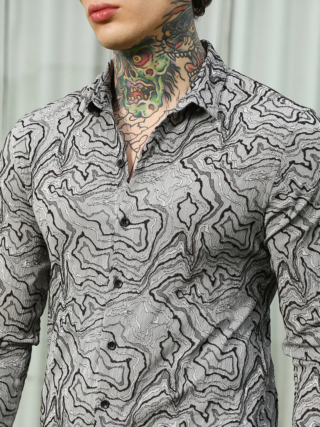 Grey Abstract Pattern Slim Fit Shirt - Image 7