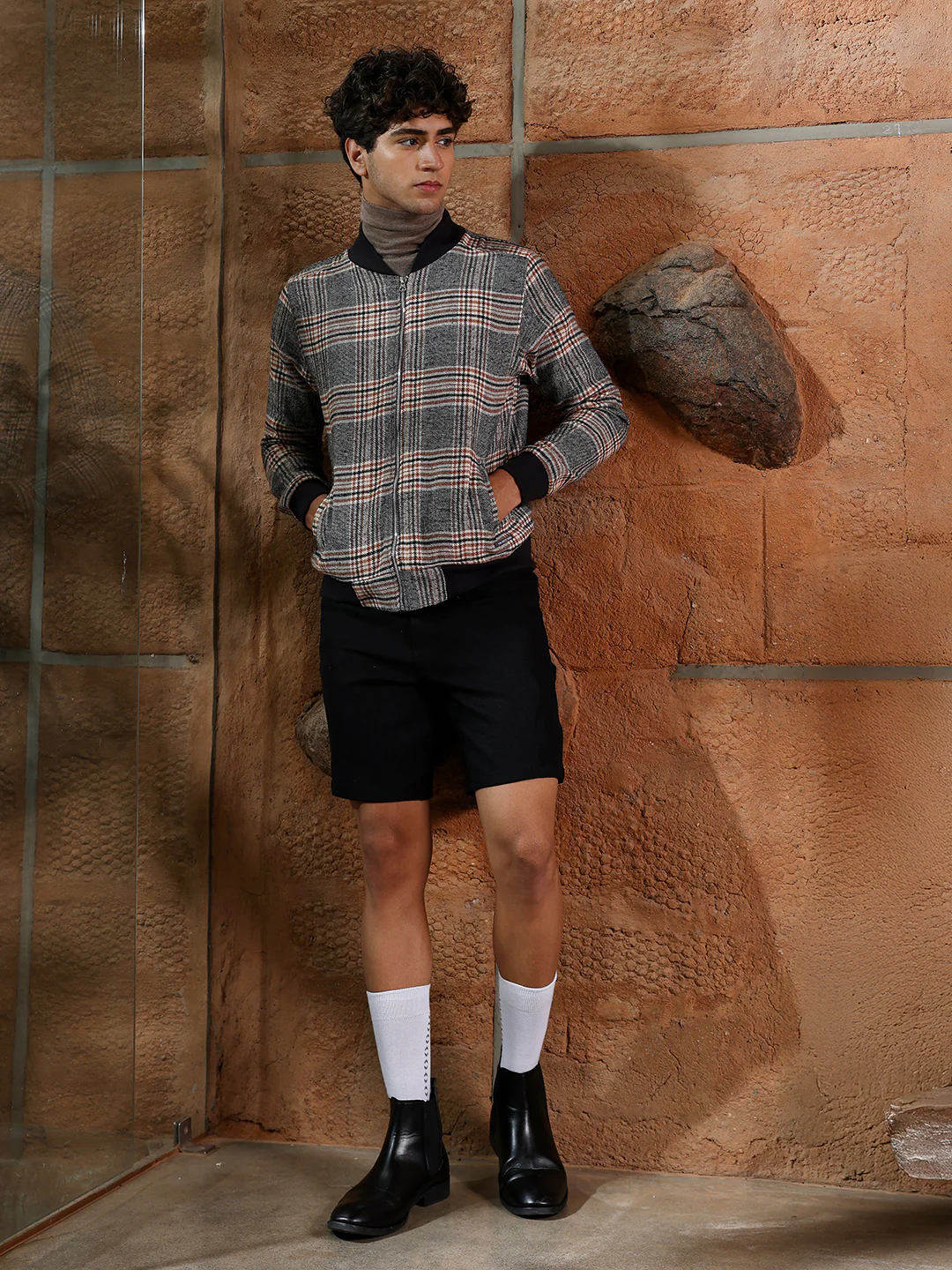 Tartan Plaid Jacket With Ribbed Hem - Image 12