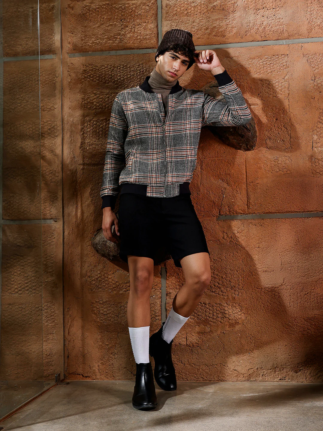 Tartan Plaid Jacket With Ribbed Hem - Image 13