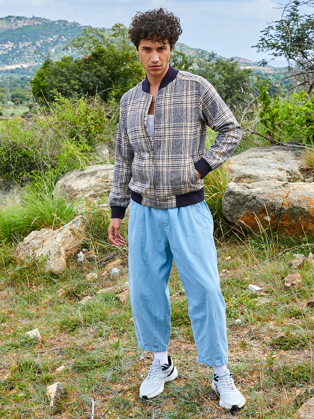 Tartan Plaid Jacket With Ribbed Hem - Image 5