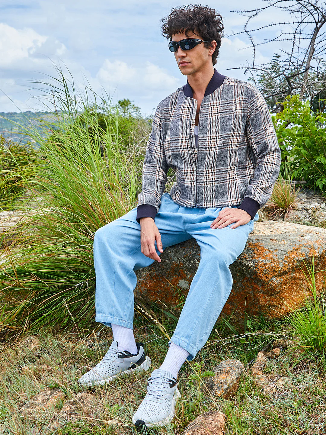 Tartan Plaid Jacket With Ribbed Hem - Image 6