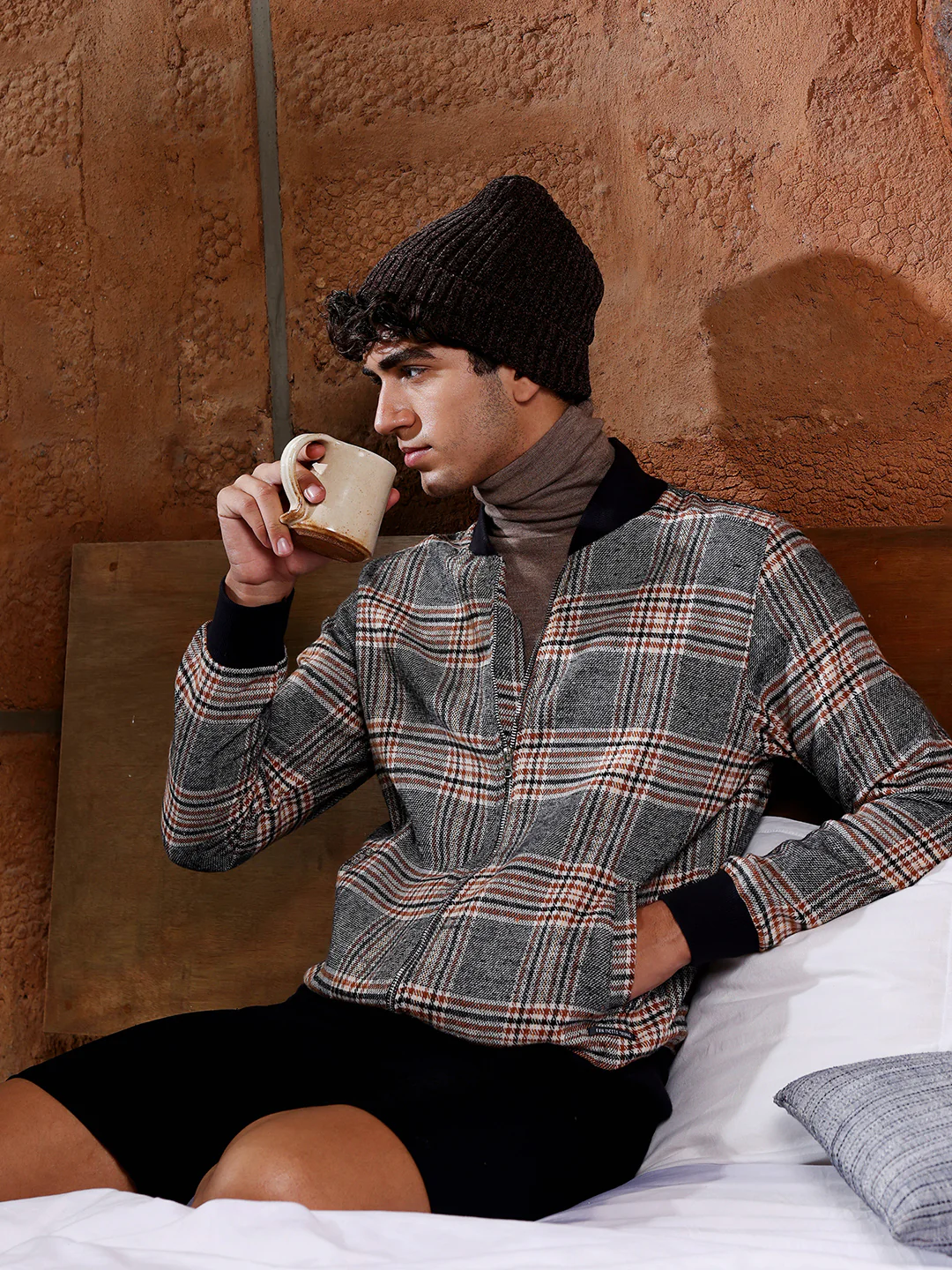 Tartan Plaid Jacket With Ribbed Hem - Image 8