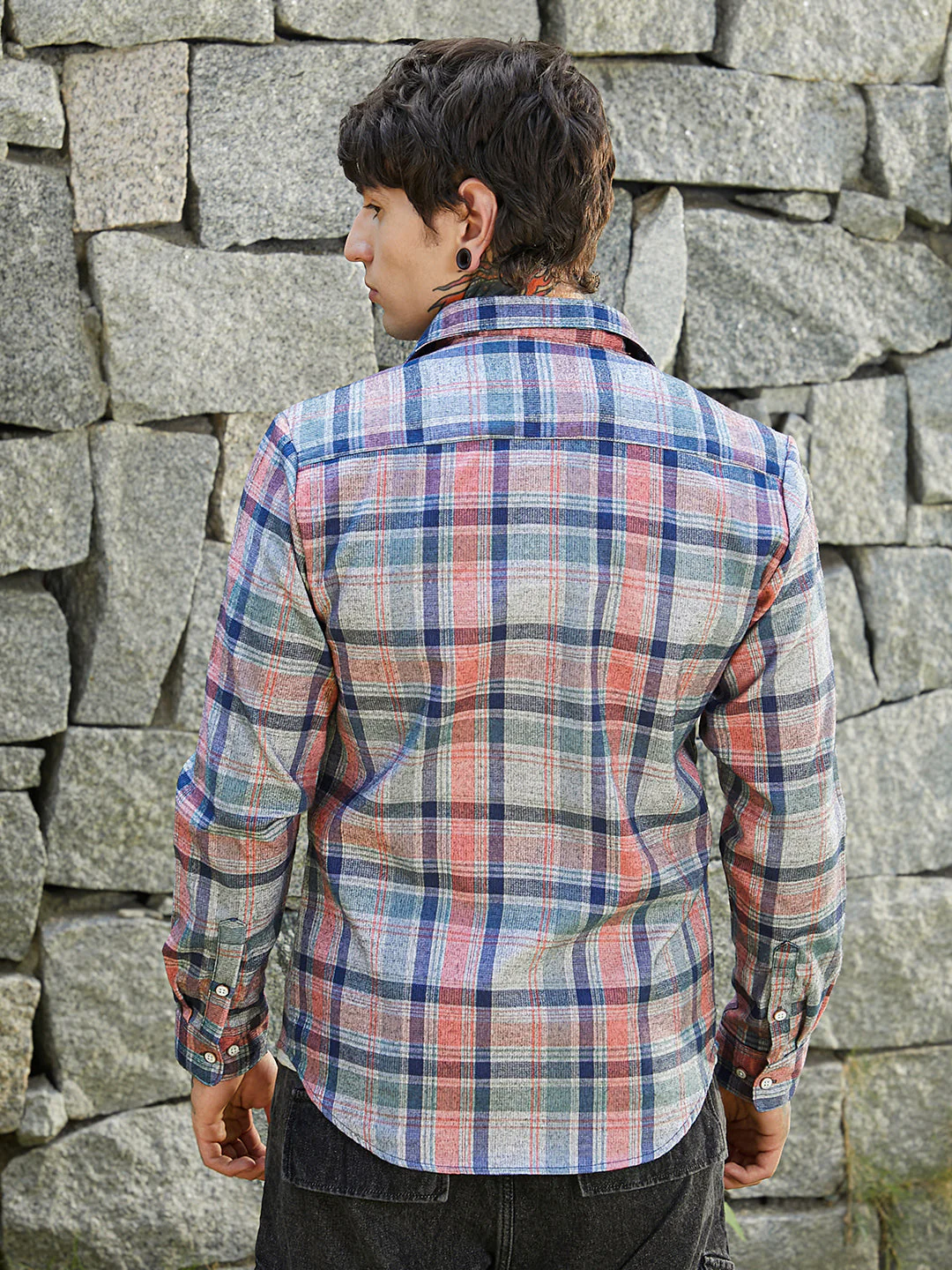 Ribbed-Plaid Relaxed Shirt - Image 4