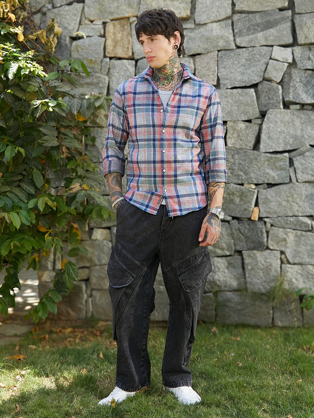 Ribbed-Plaid Relaxed Shirt - Image 5