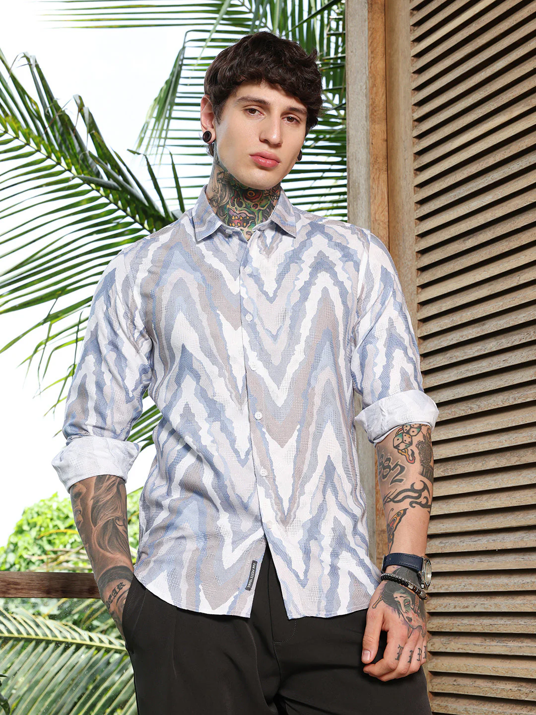 Pastel-Geometric Jacquard Shirt - Image 2