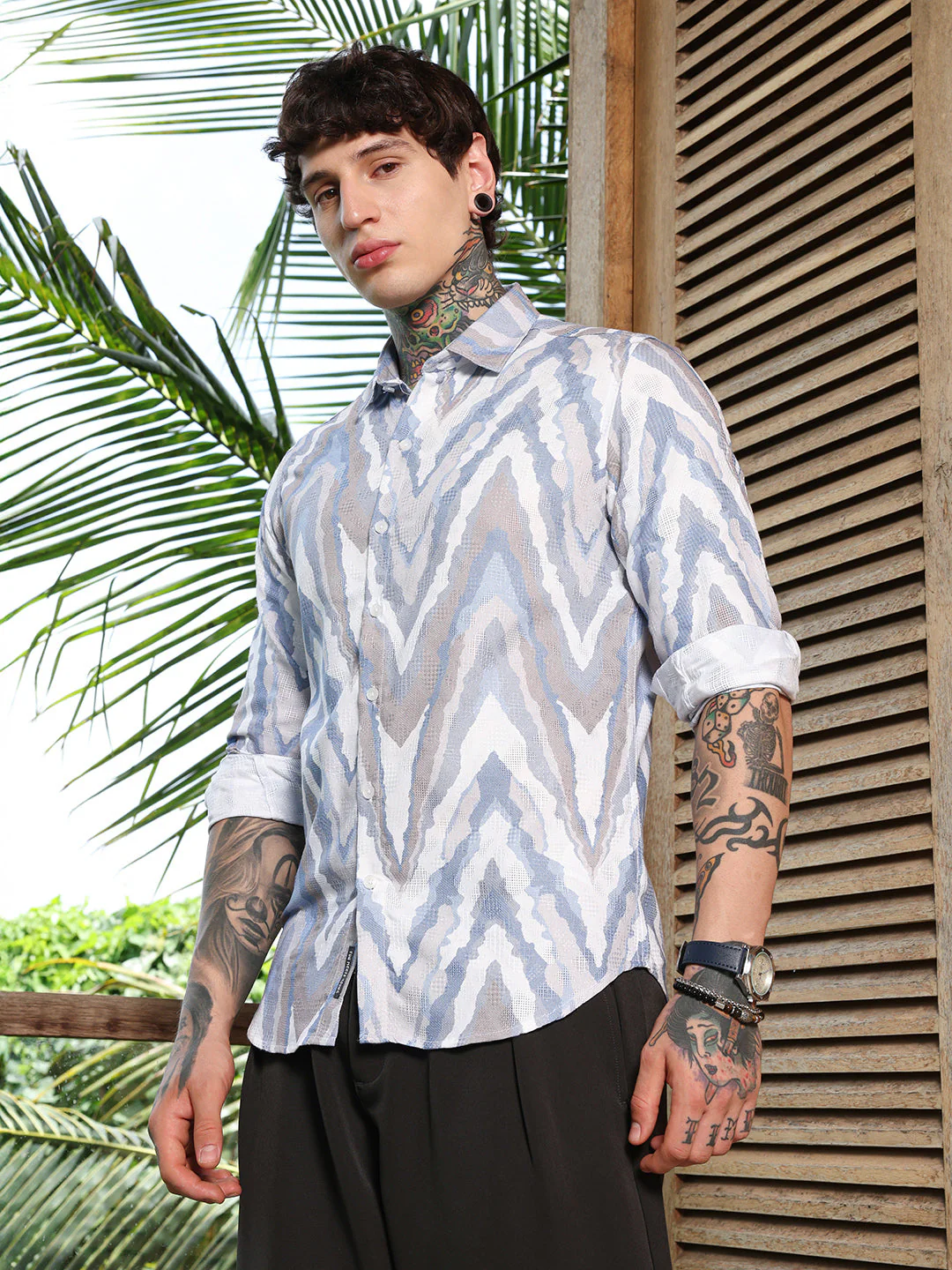 Pastel-Geometric Jacquard Shirt - Image 3