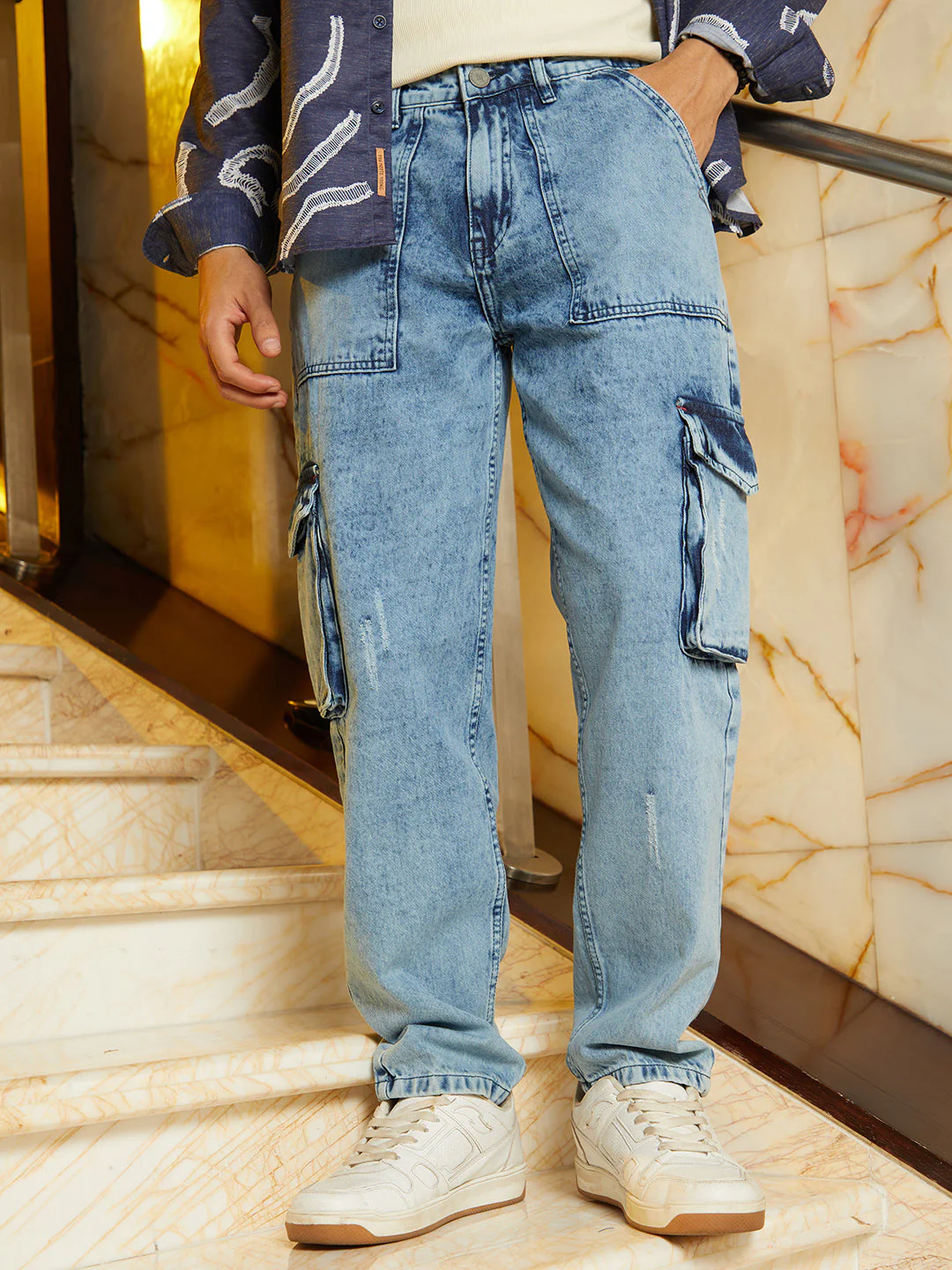 Acid-Wash Carpenter Denim Jeans - Image 2